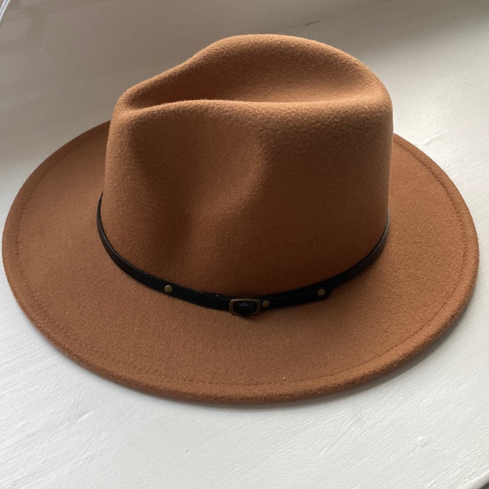 COPY - Khaki Tan Camel Colored Wide Brim / Fedora Hat with Adjustable Inner Rib…